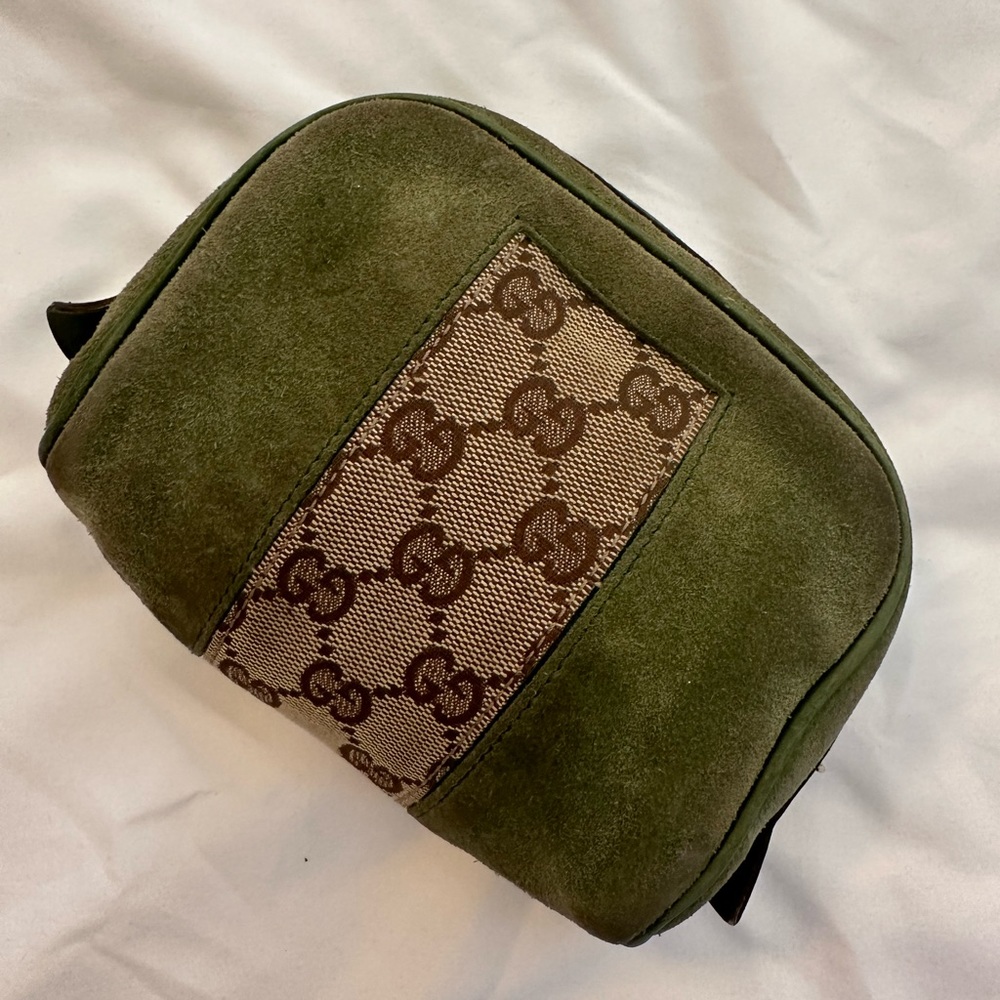 Gucci Green Suede GG Canvas Pouch